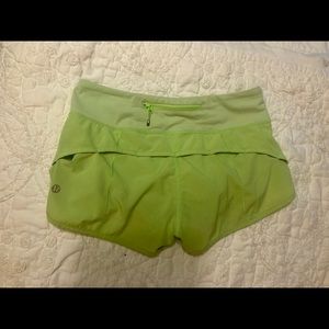 Lululemon lime green running shorts.